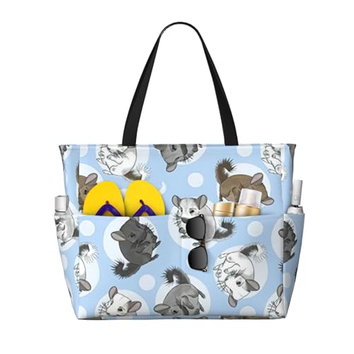 Grand sac fourre-tout chinchillas lune bleu 45x38x17 cm sac de voyage noir