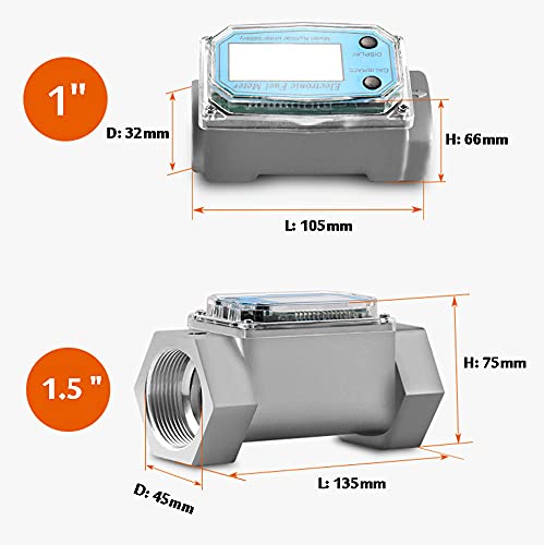 Turbine Flow Meter Electronic 1" 1 Inch 10-100L/Min Oil Flowmeter Kerosene Gas Methanol Diesel Fuel Flow Digital Meter Oval Gear Gauge Lcd Bspt/Npt With Battery #TOP1