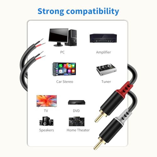 caojunzhen RCA to Speaker Wire Adapter, 2 Bare Wire Speaker Cables to RCA Plug Adapter for Audio Video AV Receiver TV Subwoofer - 20AWG, 16.4ft by caojunzhen - Image 6