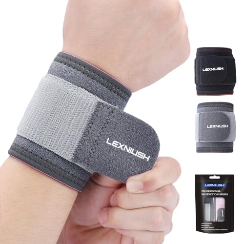 Lexniush Wrist Supports Brace for Right/Left Hand 2 Pack, Adjustable Wrist Straps for Tennis, Gym, Fitness, Wrist Compression Support for Arthritis, Tendonitis, Carpal Tunnel, Pain Relief, Grey
