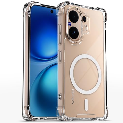Image of Pikkme Back Cover for Vivo V60 5G / Vivo T4 Pro 5G Mag-Safe Shockproof PC + TPU Protective Case Magnetic Support Bumper Case (Transparent Mag-Safe)