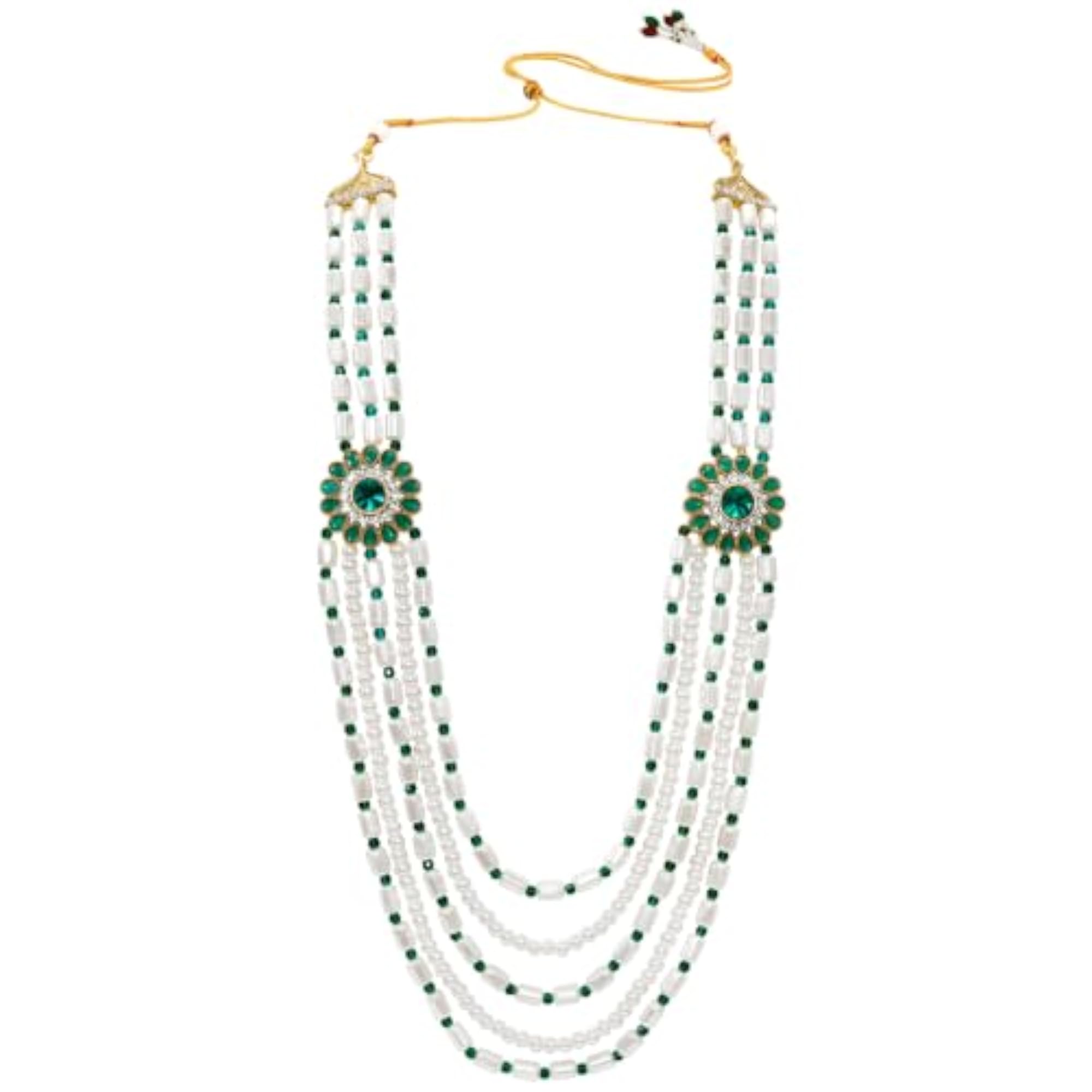 Green White Multi Layer Shervani Haar Necklace, Ethnic Men's Jewellery