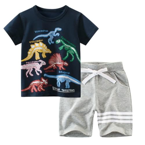 Image of Toddler Boy Clothes Cartoon Cotton Summer Short Sleeve T-Shirt and Shorts Kids Outfit Set 2-7 Year