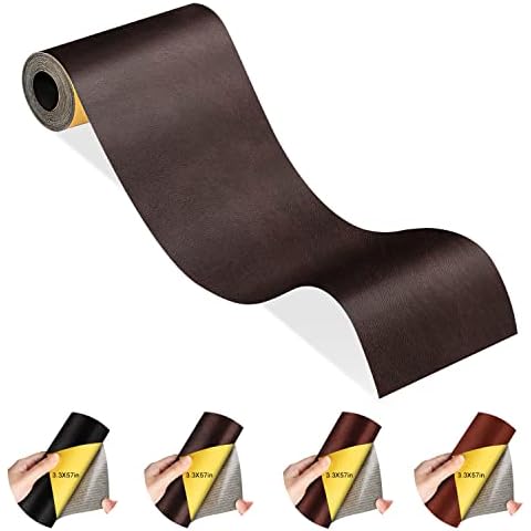 Omont Leather Repair Patch，3.3 X 57 Inch Anti Scratch Self-Adhesive Leather Repair Tape for Couch, Car Seats, Sofas, Handbags（Dark Brown） Cover