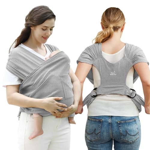 Image of Baby Wraps Carrier, Baby Sling Newborn to Toddler, Breathable and Hands Free Baby Carrier Sling, Adjustable Baby Carriers (Knit Grey)
