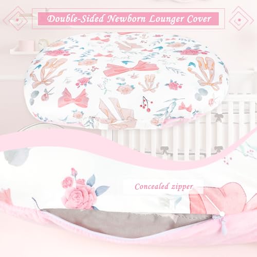 Image of GFU Newborn Lounger Cover Replacement, Soft Baby Lounger Cover 1 Pack, Breathable Infant Removable Slipcover for Boys Girls, Pink Flowers
