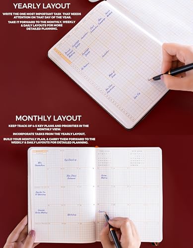 NEORAH — A5 DATED DAILY Planner 2026 ACCOMPLISH-512 Pages of Yearly•12 Month•52 Week+Hourly•365 Daily Journal Pages•Budget•Habit Tracker-Office Diary Academic-Hardcover[Pen Loop Attachable](AFTERGLOW)