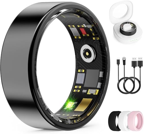 Image of Smart Ring for Women & Men, Health Tracker Ring with Heart Rate, Blood Oxygen,Blood Pressure, IP68 Waterproof Fitness Ring, Sleep Tracker for iPhone and Android, No APP Fee (Black, 8#)
