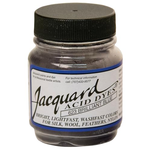 Jacquard Acid Dye 1/2oz Jar Brilliant Blue - Acid Dye for Wool, Silk, Alpaca, Feathers, Cosplay Wigs and Nylon - Powder Wool Dye for Full Coverage Dyeing -...