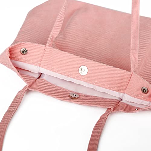 Corduroy Tote Bag Cute Tote Bags for Women Shoulder Bag with Inner Pocket for Work Beach Travel and Shopping Grocery