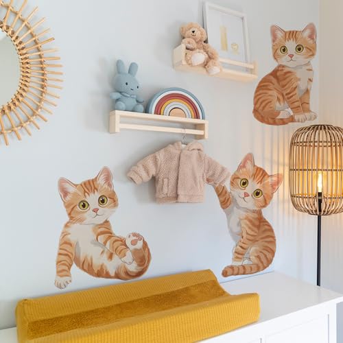 Vinilos decorativos adhesivos de gatos naranja para pared miniatura 4