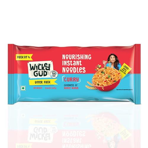Wickedgud Whole Wheat Curry Noodles 240g (Pack of 4) | No Maida | No Palm Oil | Source of Protein