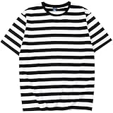 LEDING Mens Shirts Striped Crewneck Short Sleeve Soft Elastic Cotton Basic Pullover Black White Stripe tee Shirt
