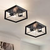 brfaixla 2 Pack Semi Flush Mount Ceiling Light Fixture Black 11" Modern Industrial Square Metal Clos