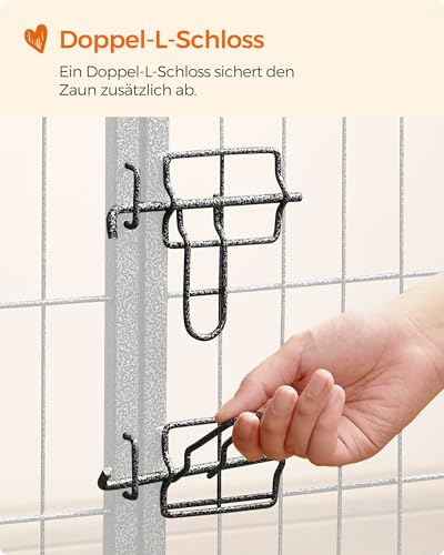 Feandrea Freilaufgehege, Laufstall DIY, mit 8 Gitterplatten je 77 x 80 cm, 2 L-förmige Riegel, transportabel, für innen und außen, extra große Haustiere ohne Halsband, grau PPK88G