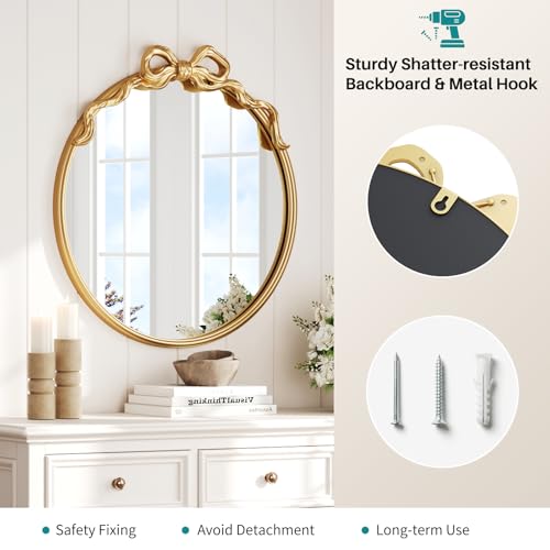 Image of Round Gold Bow Mirror, 24 inchx24 inch Vintage Mirrors with Metal Frame