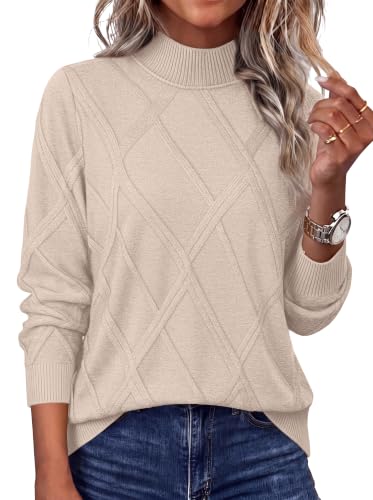 Fall Sweaters for Women Cream Sweater Womens Fall Tops Turtleneck Tops Apricot XS - image 3
