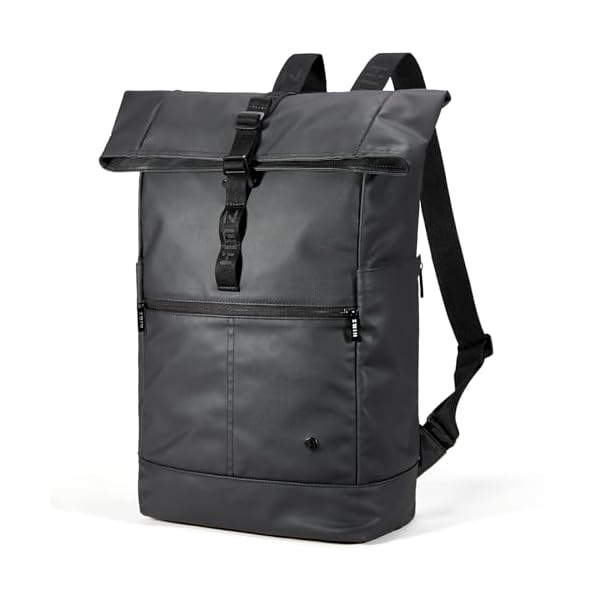 Rolltop Backpack for Adults, Water Resistant Expandable Daypack with Dedicated Compartment Fits 15.4” Laptops, Roll Top Back packs for Travel, Work Buisness, Commute, College & Carry-On Trips, Black