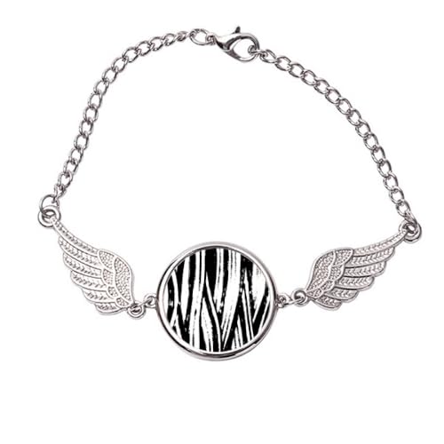 Brushwork - Pulsera con textura de línea vertical y alas de ángel, Medium, Metal