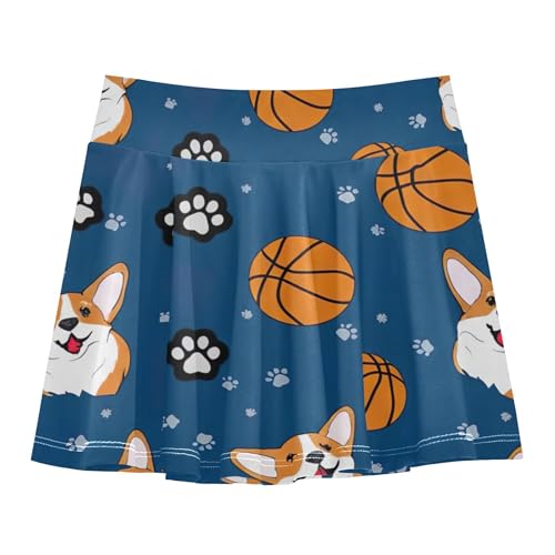 Preppy Girls' Shorts Athletic Skorts Toddlers Tennis Skirts Teen Skirt Happy Corgi Dogs Blue 4t