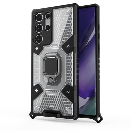Image of zivite TPU Tough Armor Bumper Back Case Cover For Samsung Galaxy S22 Ultra|Ring Holder & Kickstand In-Built|360 Degree Protection Back Case Cover For Samsung Galaxy S22 Ultra (Transparent)