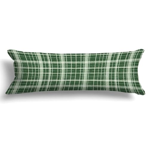 Chinese Style Zipped Body Pillow Case Cover,Buffalo Plaid Green Decorative Rectangle Accent Long Body Pillowcase 20x59in Mother's Day Birthday Gifts Christmas for Women Girl Mom