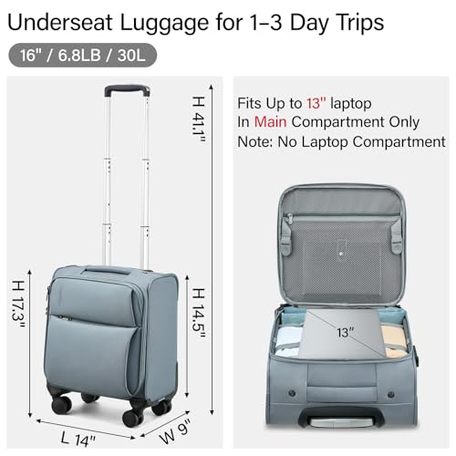 Image of Hanke Underseat Carry On Luggage with Wheels, Small Suitcase, Rolling Bag