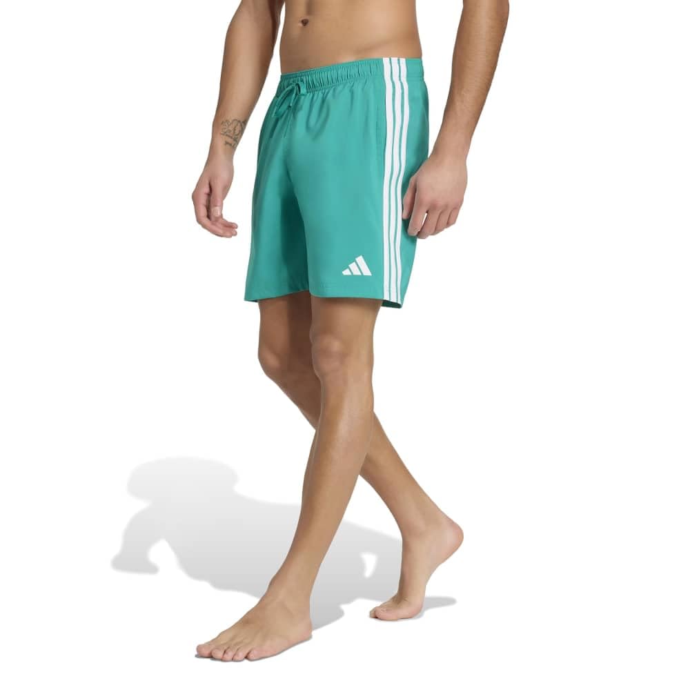 adidas Men's 3 Stripes Swim 8 Inch Swimwear, Equipment Green/White, S