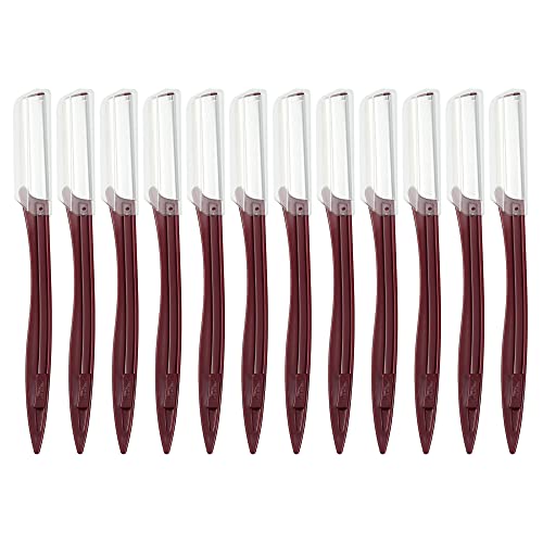 アイブロウナイフ 眉毛剃り 折りたたみ 眉毛 かみそり カバー付き 女性用 12個セット 赤