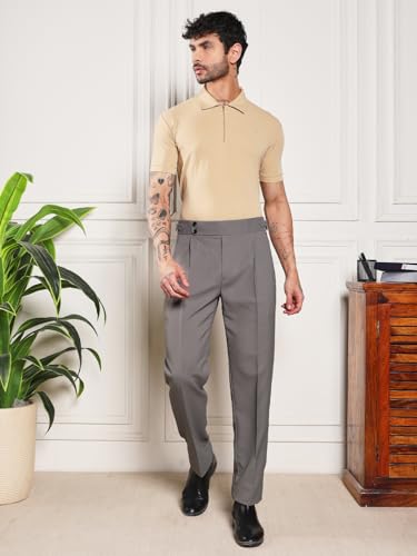 Image of Gurkha Pants for Men | Trouser for Men | Formal Pant | Double Button | Loose Fit Trouser High Waist Pleated Casual Trousers | Vintage Straight Leg Pants for Office Smart Casual Travel Party