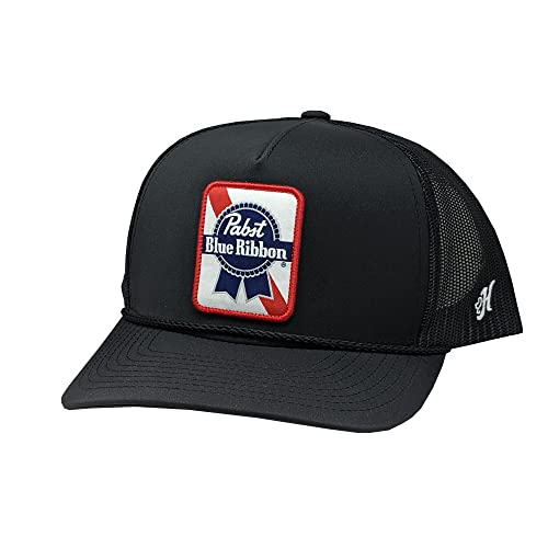 Image of HOOEY Officially Licensed Pabst Blue Ribbon One Size Fits All Adjustable Snapback Hat for Men and Women Mesh Back Trucker Hat