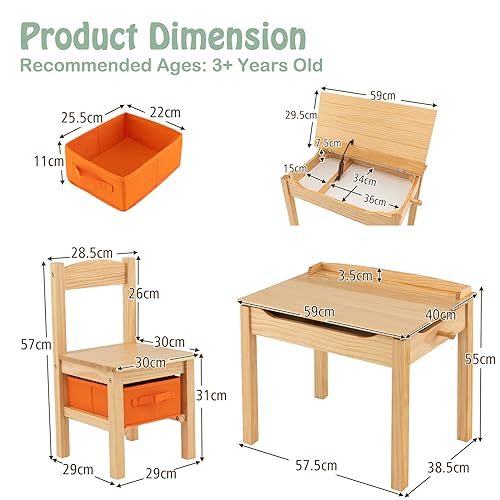 LIFEZEAL Set tavolo e sedia per bambini con gancio...