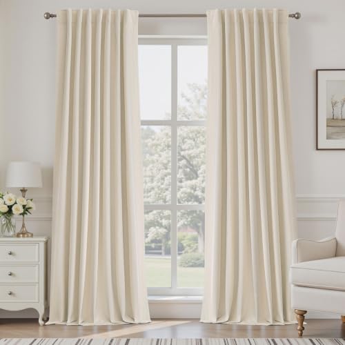 UHITECH Blackout Curtains 86 Inch Long 2 Panels for Bedroom, Linen Beige