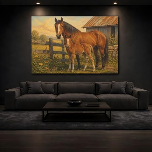 Toile cheval brun décoration murale salon moderne tableau rustique horizontal - 4