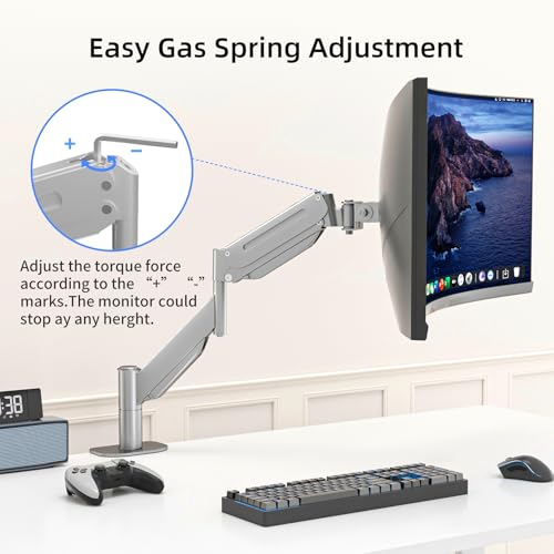 Image of Suptek Ultrawide Monitor Arm Mount for 17 to 43 Inch Heavy Duty Curved Screen,Holds 28.6 lbs,Adjustable Gas Spring Monitor Arm Desk Mount Stand,75 /100 Vesa Mount,Silver(MD71MS)