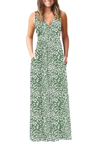 Image of AUSELILY Maxi Dresses for Women Summer Casual Sleeveless V Neck Wrap Dress | Sleeveless Long maxi dress with wrap V neck & side pockets, for formal cocktail, beach & casual daily wear