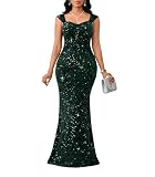 dasmzper Women’s Sequin Evening Gown – Elegant Sleeveless V Neck Mermaid Formal Maxi Dress for Wedding, Prom or Party Green