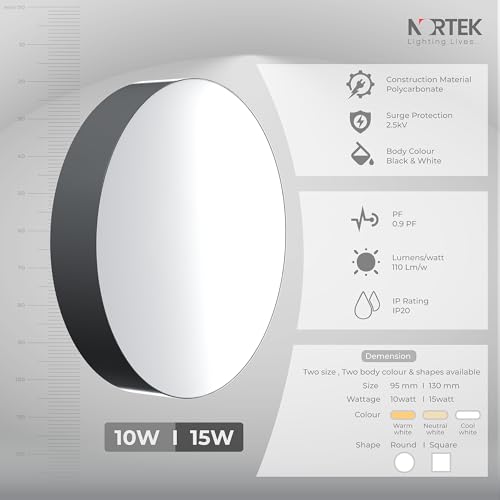 Image of Nortek KRSNA 15W LED Surface Panel Light | Bright Panel Lights for Ceiling, Bedroom, Hall, Balcony | Cool White | Decorative Round Wall Panel | Fall Ceiling Light for Home & Office | Pack of 10
