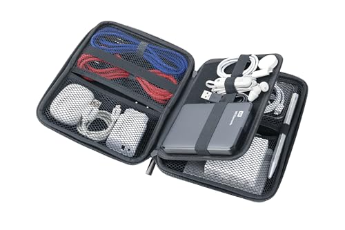 TROIKA Organizer Etui mit Reißverschluss TRAVEL CASE CARBON mit 3 Innenfächer und 6 Elastikband-Schlaufen inkl. Trennwand (innen) Kunstleder, Samt – Carbon Optik – Original