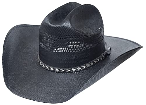 Chapeau de cowboy en paille noir contre la chaleur avec bandeau en crin