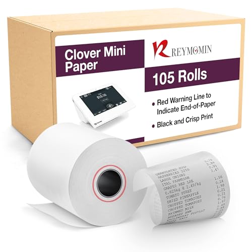 Clover Mini Receipt Paper - 105 Clover Paper Rolls - BPA Free - 55 GSM - Cash Register Thermal Printer Papers for C300, C301, C302, C305 POS Machines
