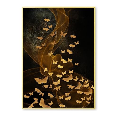 Décoration nordique maison poisson papillon doré triptyque toile 40x60 - 4