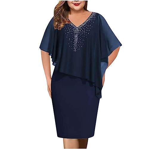 Vestidos Corto Mujer Gasa Verano Elegante Color sólido Vestidos de Noche Moda Casual Fiesta Talla Grande Vestidos Manga Corta Cuello en V Vestido de Cóctel Suelto 2025