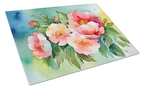 Caroline's Treasures DAC1639LCB Georgia Cherokee Rose in Watercolor Glass Cutting Board Large Decorative Tempered Glass Kitchen Cutting and Serving Board Large Size Chopping Board