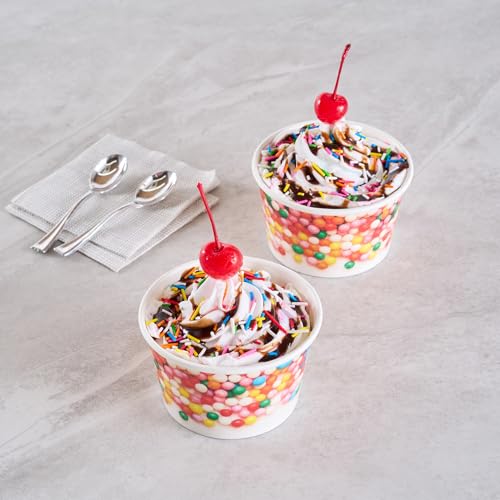Image of Coppetta 8 Ounce Dessert Cups, 200 Greaseproof Ice Cream Cups - Lids Sold Separately, For Hot And Cold Foods, White Paper Yogurt Bowls, Round Sprinkle Design, Disposable, Sturdy - Restaurantware