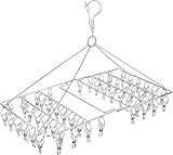 Skroad Folding Sock Dryer with 52 Peg, Stainless Steel Swivel Drying Rack Windproof Hook for Sock, Underwear, Lingerie, Sheet and All Small Item
