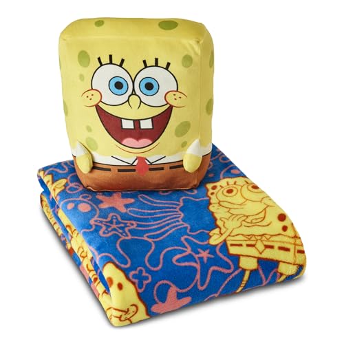 Northwest Spongebob Spongey Smiles Hugger Pillow & Silk Touch Throw Blanket Set Stuffed Animal 50x60 inch Blanket and 11 inch Plushie