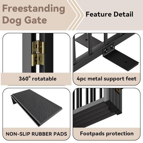 SNUOWU Full Metal Freestanding Dog Gate with Door, 32''Height Foldable Pet Dog Fence for Indoor & Outdoor, 4 Panels Extra Wide Free Standing TallDog Gates for Doorways,House,Stairs,Porch,Deck,Yard - Thumbnail 4