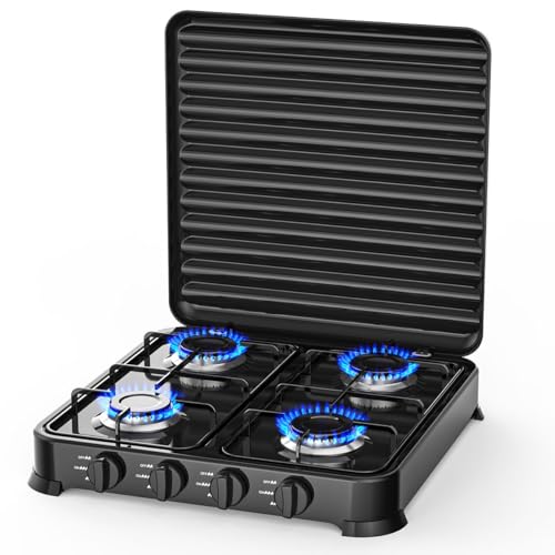 INTEC Gaskocher mit 4 Brennern, 8800 W, tragbar, Schwarz, Gas...