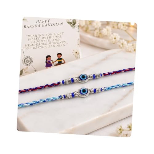 Image of I Jewels Enamel Evil Eye Pearl Rakhi With Roli Chawal & Rakshabandhan Card for Bro /Brother /Bhai (R344Sb-Re) (Pack of 2)